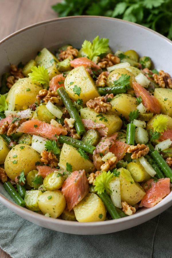 Insalata di Patate con Salmone Affumicato e Insalata Croccante